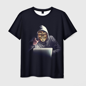 Мужская футболка 3D с принтом Ты Хакер в Тюмени, 100% полиэфир | прямой крой, круглый вырез горловины, длина до линии бедер | комп | компьютер | маска | ноут | ноутбук | прикольная | программист | ты | ты хакер | хак | хакер | человек