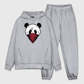 Мужской костюм хлопок OVERSIZE с принтом Панда со шрамом ,  |  | злая панда | панда | панда бандана | панда бандит | панда в бандана | панда со шрамом | панда шрам