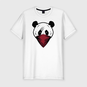 Мужская футболка хлопок Slim с принтом Панда со шрамом в Новосибирске, 92% хлопок, 8% лайкра | приталенный силуэт, круглый вырез ворота, длина до линии бедра, короткий рукав | злая панда | панда | панда бандана | панда бандит | панда в бандана | панда со шрамом | панда шрам