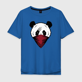 Мужская футболка хлопок Oversize с принтом Панда со шрамом , 100% хлопок | свободный крой, круглый ворот, “спинка” длиннее передней части | Тематика изображения на принте: злая панда | панда | панда бандана | панда бандит | панда в бандана | панда со шрамом | панда шрам