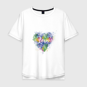 Мужская футболка хлопок Oversize с принтом Сердце в Петрозаводске, 100% хлопок | свободный крой, круглый ворот, “спинка” длиннее передней части | heart | love | watercolor | акварель | градиент | любовь | сердце