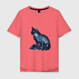 Мужская футболка хлопок Oversize с принтом Космический кот , 100% хлопок | свободный крой, круглый ворот, “спинка” длиннее передней части | Тематика изображения на принте: cat | galaxy | space | stars | галактика | звезды | космос | кот | туманность