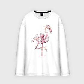 Мужской лонгслив oversize хлопок с принтом Узорчатый фламинго ,  |  | bird | flamingo | spiral | птица | спираль | узор | фламинго