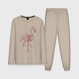 Мужская пижама с лонгсливом хлопок с принтом Узорчатый фламинго в Петрозаводске,  |  | Тематика изображения на принте: bird | flamingo | spiral | птица | спираль | узор | фламинго