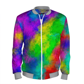Мужской бомбер 3D с принтом Multicolored в Тюмени, 100% полиэстер | застегивается на молнию, по бокам два кармана без застежек, по низу бомбера и на воротнике - эластичная резинка | Тематика изображения на принте: abstract | colorful | holi | neon | pattern | rainbow | texture | абстракция | граффити | дым | искусство | кислота | кислотный | краска | красочный | микс | неоновый | облака | радуга | радужный | текстура | туман | узор | холи