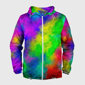 Мужская ветровка 3D с принтом Multicolored , 100% полиэстер | подол и капюшон оформлены резинкой с фиксаторами, два кармана без застежек по бокам, один потайной карман на груди | Тематика изображения на принте: abstract | colorful | holi | neon | pattern | rainbow | texture | абстракция | граффити | дым | искусство | кислота | кислотный | краска | красочный | микс | неоновый | облака | радуга | радужный | текстура | туман | узор | холи