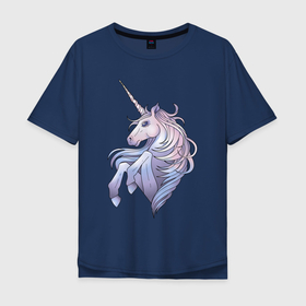 Мужская футболка хлопок Oversize с принтом Красивый единорог в Новосибирске, 100% хлопок | свободный крой, круглый ворот, “спинка” длиннее передней части | арт | единорог | конь | лошадь | мистическая лошадь | мистический конь | нежный единорог | рисунок | рог