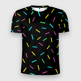 Мужская футболка 3D спортивная с принтом Party в Петрозаводске, 100% полиэстер с улучшенными характеристиками | приталенный силуэт, круглая горловина, широкие плечи, сужается к линии бедра | party | весело | вечеринка | конфетти | праздник | радужный | разноцветный | черный