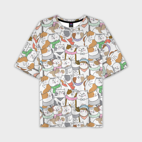 Мужская футболка oversize 3D с принтом Большая семья котиков в Белгороде,  |  | bow | cat | scarf | spots | бант | косынка | кот | полоски | пятна | улыбки | шапка | шарф