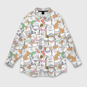 Мужская рубашка oversize 3D с принтом Большая семья котиков в Екатеринбурге,  |  | bow | cat | scarf | spots | бант | косынка | кот | полоски | пятна | улыбки | шапка | шарф