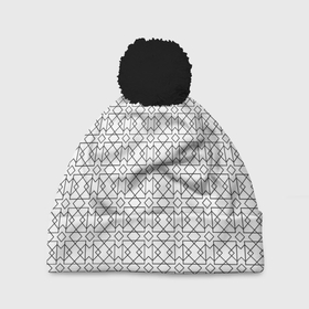Шапка 3D c помпоном с принтом Геометрический узор в Тюмени, 100% полиэстер | универсальный размер, печать по всей поверхности изделия | lines | parallel | rhombus | square | квадрат | линии | параллели | ромб