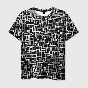 Мужская футболка 3D с принтом Геометрия ЧБ.Black  white в Петрозаводске, 100% полиэфир | прямой крой, круглый вырез горловины, длина до линии бедер | black  white | геометрия | прямоугольники | текстуры | чб