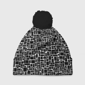 Шапка 3D c помпоном с принтом Геометрия ЧБ.Black & white в Белгороде, 100% полиэстер | универсальный размер, печать по всей поверхности изделия | black  white | геометрия | прямоугольники | текстуры | чб