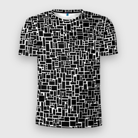 Мужская футболка 3D Slim с принтом Геометрия ЧБ.Black  white в Екатеринбурге, 100% полиэстер с улучшенными характеристиками | приталенный силуэт, круглая горловина, широкие плечи, сужается к линии бедра | black  white | геометрия | прямоугольники | текстуры | чб