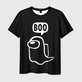 Мужская футболка 3D с принтом BOO (Among Us) в Екатеринбурге, 100% полиэфир | прямой крой, круглый вырез горловины, длина до линии бедер | among | among us | boo | crewmate | game | ghost | impistor | space | us | vote | бу | буу | выживший | игра | космос | невиновный | предатель | приведение | призрак | самозванец