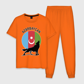 Мужская пижама хлопок с принтом Азербайджан в Санкт-Петербурге, 100% хлопок | брюки и футболка прямого кроя, без карманов, на брюках мягкая резинка на поясе и по низу штанин
 | azerbaijan | baku | азер | азербайджан | баку | герб | страна | флаг