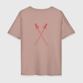 Мужская футболка хлопок Oversize с принтом Катана (+ спина) в Тюмени, 100% хлопок | свободный крой, круглый ворот, “спинка” длиннее передней части | Тематика изображения на принте: katana | иероглифы | катана | меч | ниндзя | оружие | самурай | япония