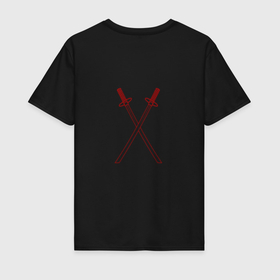 Мужская футболка хлопок с принтом Катана (+ спина) , 100% хлопок | прямой крой, круглый вырез горловины, длина до линии бедер, слегка спущенное плечо. | katana | иероглифы | катана | меч | ниндзя | оружие | самурай | япония