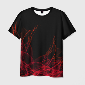Мужская футболка 3D с принтом Fiber в Курске, 100% полиэфир | прямой крой, круглый вырез горловины, длина до линии бедер | Тематика изображения на принте: abstraction | art | background | fiber | thread | абстракция | арт | волокно | нить | фон