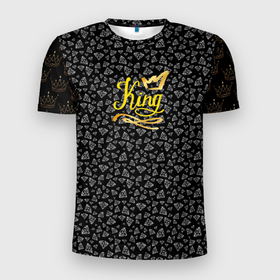 Мужская футболка 3D спортивная с принтом King в Тюмени, 100% полиэстер с улучшенными характеристиками | приталенный силуэт, круглая горловина, широкие плечи, сужается к линии бедра | king | бриллианты | карона | король | царь