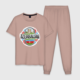 Мужская пижама хлопок с принтом Азербайджан в Екатеринбурге, 100% хлопок | брюки и футболка прямого кроя, без карманов, на брюках мягкая резинка на поясе и по низу штанин
 | Тематика изображения на принте: azerbaijan | baku | азер | азербайджан | баку | герб | страна | флаг
