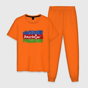 Мужская пижама хлопок с принтом Азербайджан в Белгороде, 100% хлопок | брюки и футболка прямого кроя, без карманов, на брюках мягкая резинка на поясе и по низу штанин
 | azerbaijan | baku | азер | азербайджан | баку | герб | страна | флаг
