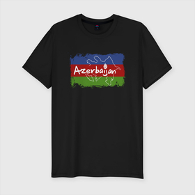 Мужская футболка хлопок Slim с принтом Азербайджан , 92% хлопок, 8% лайкра | приталенный силуэт, круглый вырез ворота, длина до линии бедра, короткий рукав | azerbaijan | baku | азер | азербайджан | баку | герб | страна | флаг