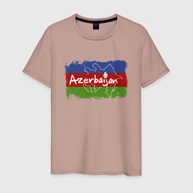 Мужская футболка хлопок с принтом Азербайджан в Курске, 100% хлопок | прямой крой, круглый вырез горловины, длина до линии бедер, слегка спущенное плечо. | azerbaijan | baku | азер | азербайджан | баку | герб | страна | флаг