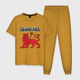 Мужская пижама хлопок с принтом Армения в Петрозаводске, 100% хлопок | брюки и футболка прямого кроя, без карманов, на брюках мягкая резинка на поясе и по низу штанин
 | арарат | армения | герб | горы | лев | страна | флаг | шашлык