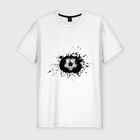 Мужская футболка хлопок Slim с принтом Soccer Ball в Екатеринбурге, 92% хлопок, 8% лайкра | приталенный силуэт, круглый вырез ворота, длина до линии бедра, короткий рукав | ball | football | soccer | брызги | мяч | футбол | футбольный мяч
