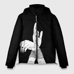 Мужская зимняя куртка 3D с принтом Связанные руки эстетика в Тюмени, верх — 100% полиэстер; подкладка — 100% полиэстер; утеплитель — 100% полиэстер | длина ниже бедра, свободный силуэт Оверсайз. Есть воротник-стойка, отстегивающийся капюшон и ветрозащитная планка. 

Боковые карманы с листочкой на кнопках и внутренний карман на молнии. | 50 | aesthetic | aesthetics | веревка | запястья | любовь | молодости | молодость | оттенков | руки | серого | чб | черно белое | эстетика | юность