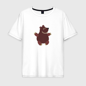 Мужская футболка хлопок Oversize с принтом Косолапый мишка в Санкт-Петербурге, 100% хлопок | свободный крой, круглый ворот, “спинка” длиннее передней части | Тематика изображения на принте: бурый медведь | бурый мишка | гризли | зубастик | косолапый | медвед | медведи | медведь | медвежата | медвежонок | мишка | мишки | россия | русский | сибирь
