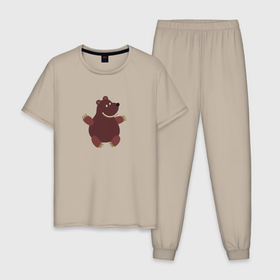 Мужская пижама хлопок с принтом Косолапый мишка в Санкт-Петербурге, 100% хлопок | брюки и футболка прямого кроя, без карманов, на брюках мягкая резинка на поясе и по низу штанин
 | Тематика изображения на принте: бурый медведь | бурый мишка | гризли | зубастик | косолапый | медвед | медведи | медведь | медвежата | медвежонок | мишка | мишки | россия | русский | сибирь