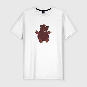Мужская футболка хлопок Slim с принтом Косолапый мишка в Санкт-Петербурге, 92% хлопок, 8% лайкра | приталенный силуэт, круглый вырез ворота, длина до линии бедра, короткий рукав | Тематика изображения на принте: бурый медведь | бурый мишка | гризли | зубастик | косолапый | медвед | медведи | медведь | медвежата | медвежонок | мишка | мишки | россия | русский | сибирь