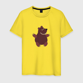 Мужская футболка хлопок с принтом Косолапый мишка в Петрозаводске, 100% хлопок | прямой крой, круглый вырез горловины, длина до линии бедер, слегка спущенное плечо. | Тематика изображения на принте: бурый медведь | бурый мишка | гризли | зубастик | косолапый | медвед | медведи | медведь | медвежата | медвежонок | мишка | мишки | россия | русский | сибирь