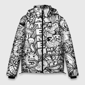 Мужская зимняя куртка 3D с принтом Doodle граффити в Курске, верх — 100% полиэстер; подкладка — 100% полиэстер; утеплитель — 100% полиэстер | длина ниже бедра, свободный силуэт Оверсайз. Есть воротник-стойка, отстегивающийся капюшон и ветрозащитная планка. 

Боковые карманы с листочкой на кнопках и внутренний карман на молнии. | Тематика изображения на принте: doodle | graffiti | граффити | дудл | чб