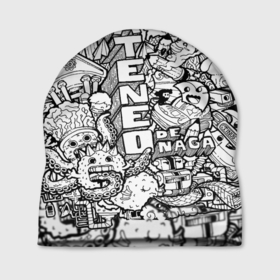 Шапка 3D с принтом Doodle граффити в Курске, 100% полиэстер | универсальный размер, печать по всей поверхности изделия | doodle | graffiti | граффити | дудл | чб