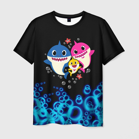 Мужская футболка 3D с принтом Baby Shark в Новосибирске, 100% полиэфир | прямой крой, круглый вырез горловины, длина до линии бедер | anime | baby shark dance | kawaii | акулы | волны | дельфин | детям | каваи | корейские | лагуна | малышам | малыши | мемы | море | морские | морские звезды | мультяшный | океан | песенка про акулу | песня | под водой