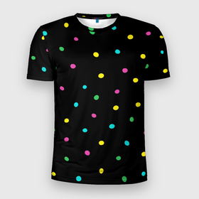 Мужская футболка 3D спортивная с принтом Конфетти в Петрозаводске, 100% полиэстер с улучшенными характеристиками | приталенный силуэт, круглая горловина, широкие плечи, сужается к линии бедра | веселье | конфетти | паттерн | праздник | радость | радужный | разноцветный | черный