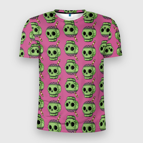 Мужская футболка 3D Slim с принтом Pattern в Белгороде, 100% полиэстер с улучшенными характеристиками | приталенный силуэт, круглая горловина, широкие плечи, сужается к линии бедра | brain | jaw | orbits | pattern | skull | straw | глазницы | мозг | пасть | трубочка | узор | череп
