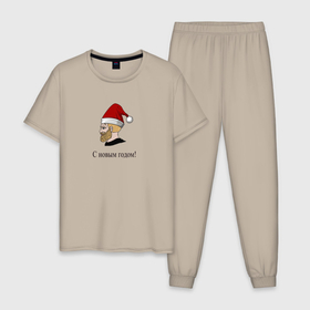 Мужская пижама хлопок с принтом С новым годом   Чад в Курске, 100% хлопок | брюки и футболка прямого кроя, без карманов, на брюках мягкая резинка на поясе и по низу штанин
 | 
