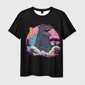 Мужская футболка 3D с принтом Godzilla art в Тюмени, 100% полиэфир | прямой крой, круглый вырез горловины, длина до линии бедер | аниме. арт | годзилла | монстр | япония