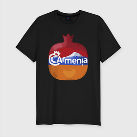 Мужская футболка хлопок Slim с принтом Армения в Тюмени, 92% хлопок, 8% лайкра | приталенный силуэт, круглый вырез ворота, длина до линии бедра, короткий рукав | armenia | арарат | армения | армянин | герб | горы | гранат | лев | орнамент | снг | ссср | страна | узор | флаг | шашлык