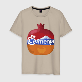 Мужская футболка хлопок с принтом Армения в Санкт-Петербурге, 100% хлопок | прямой крой, круглый вырез горловины, длина до линии бедер, слегка спущенное плечо. | armenia | арарат | армения | армянин | герб | горы | гранат | лев | орнамент | снг | ссср | страна | узор | флаг | шашлык