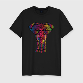 Мужская футболка хлопок Slim с принтом  Слон с орнаментом в Кировске, 92% хлопок, 8% лайкра | приталенный силуэт, круглый вырез ворота, длина до линии бедра, короткий рукав | животные | звери | орнамент | слон