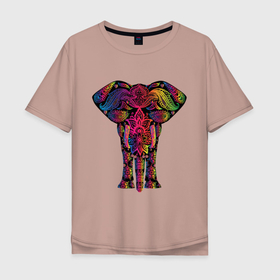 Мужская футболка хлопок Oversize с принтом  Слон с орнаментом в Екатеринбурге, 100% хлопок | свободный крой, круглый ворот, “спинка” длиннее передней части | животные | звери | орнамент | слон