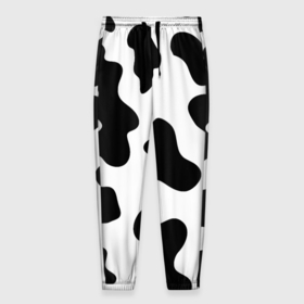 Мужские брюки 3D с принтом Му-му в Белгороде, 100% полиэстер | манжеты по низу, эластичный пояс регулируется шнурком, по бокам два кармана без застежек, внутренняя часть кармана из мелкой сетки | абстракция | бык | кожа коровы | корова | му му | пятна | черно белое | черно белые пятна