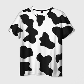 Мужская футболка 3D с принтом Му-му в Петрозаводске, 100% полиэфир | прямой крой, круглый вырез горловины, длина до линии бедер | абстракция | бык | кожа коровы | корова | му му | пятна | черно белое | черно белые пятна