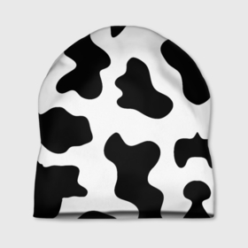 Шапка 3D с принтом Му-му в Кировске, 100% полиэстер | универсальный размер, печать по всей поверхности изделия | абстракция | бык | кожа коровы | корова | му му | пятна | черно белое | черно белые пятна