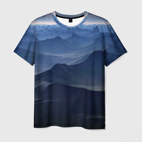 Мужская футболка 3D с принтом Горный массив в Санкт-Петербурге, 100% полиэфир | прямой крой, круглый вырез горловины, длина до линии бедер | горный массив | горный хребет | горы | массив | природа | скалы | скальный массив | туман